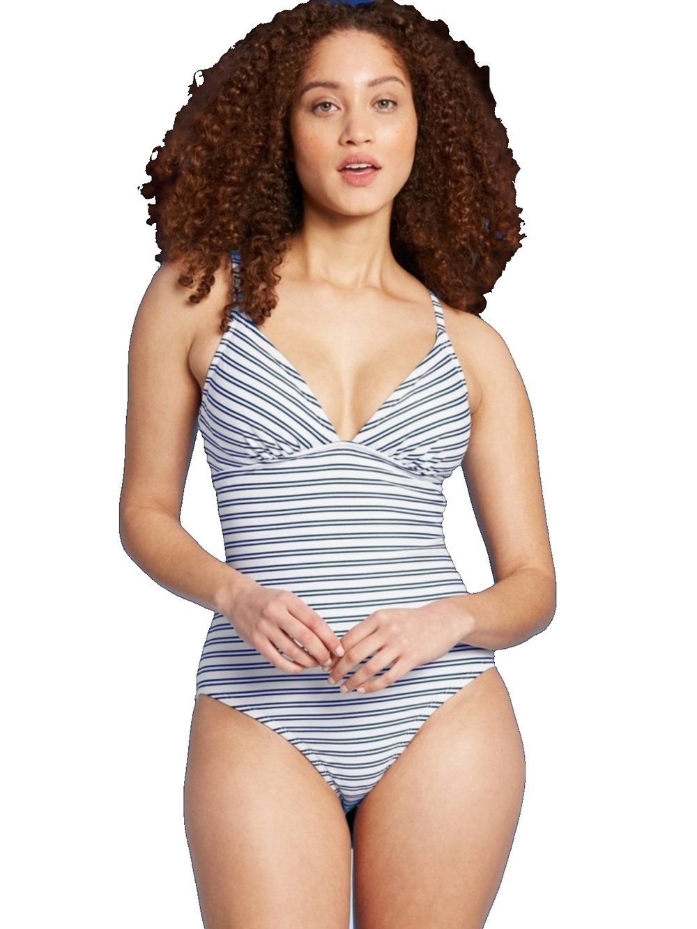 Kona Sol White and Navy Striped One-Piece Swimsuit